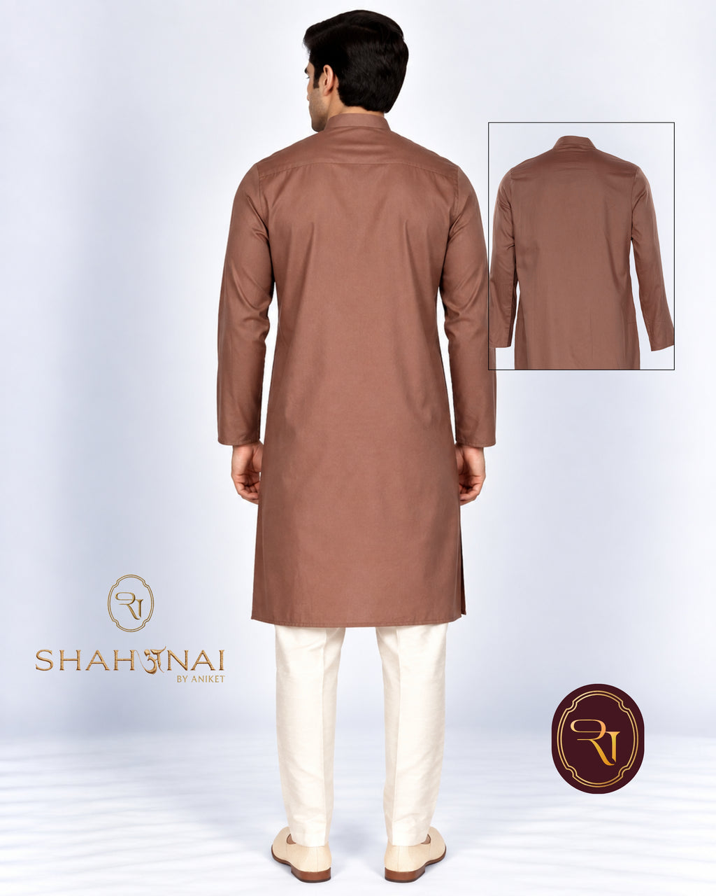 Shahanai Men's Pure Cotton Brown Kurta