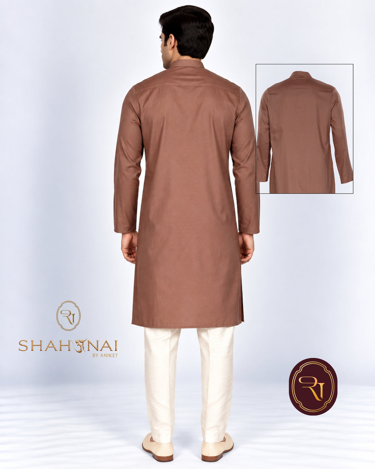 Shahanai Men's Pure Cotton Brown Kurta