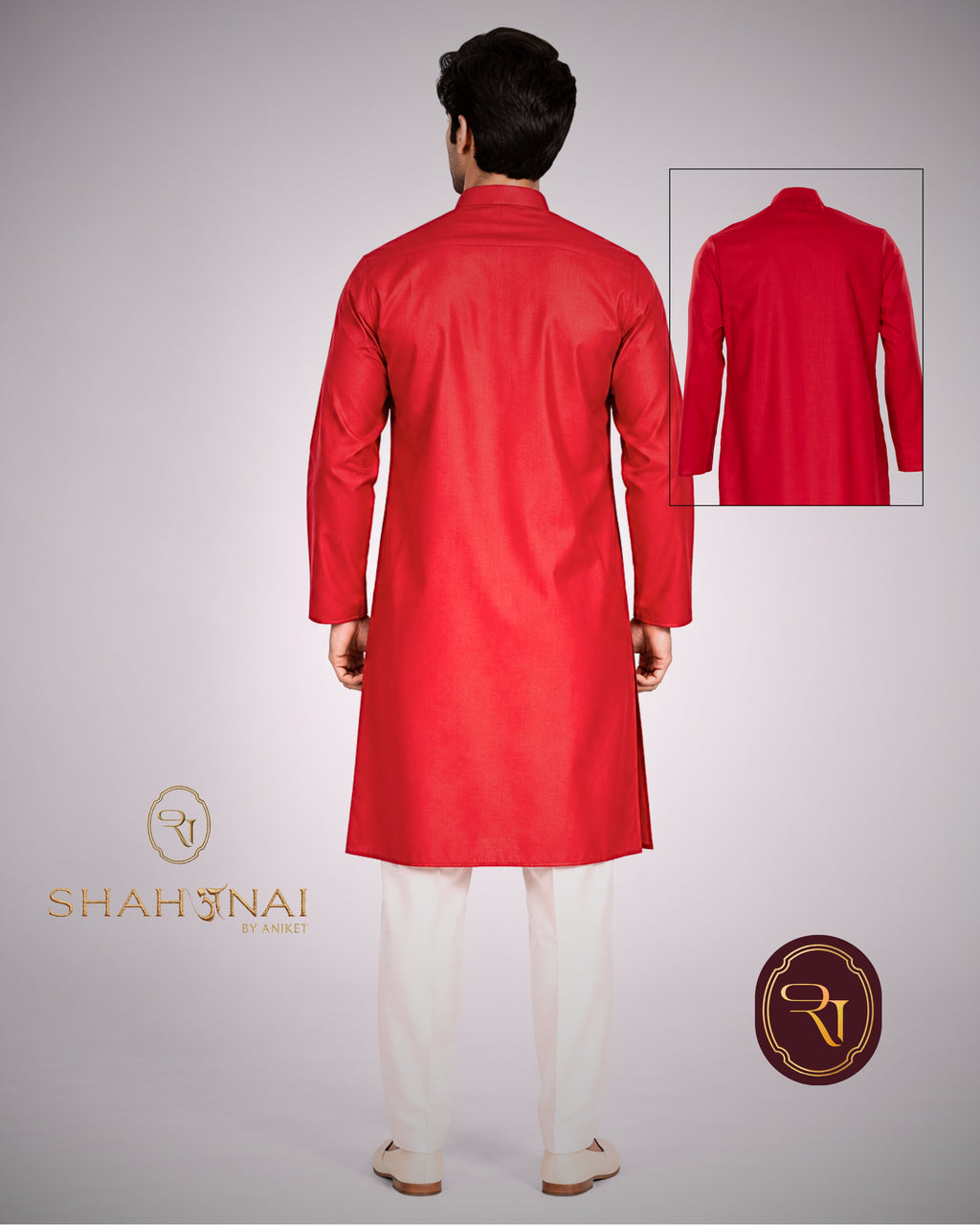 Shahanai Men's Pure Cotton Red Kurta