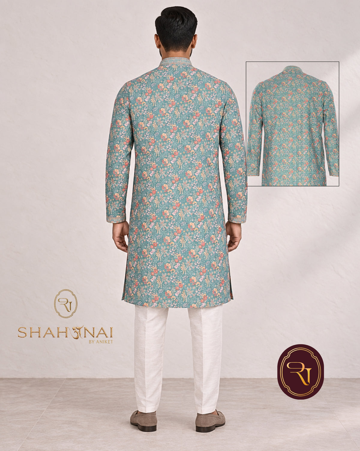 Shahanai Men's Chikankari Digital Print Kurta