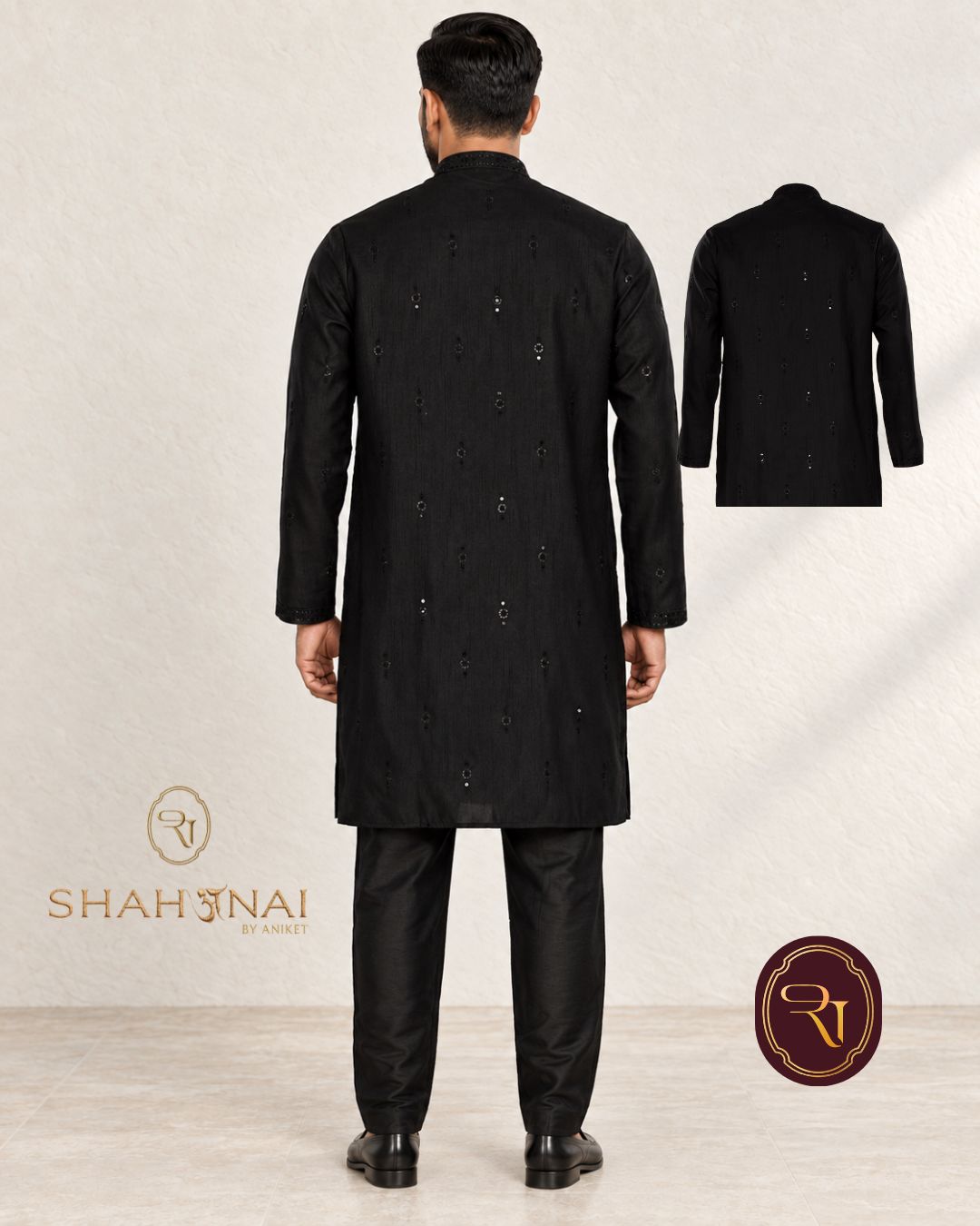 Shahanai Men's Silk Kurta with Allover Heavy Work