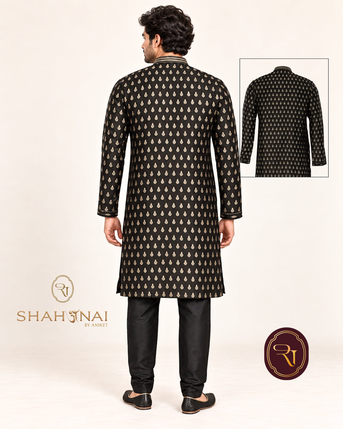Shahanai Men's Pure Banarasi Self-Textured Kurta