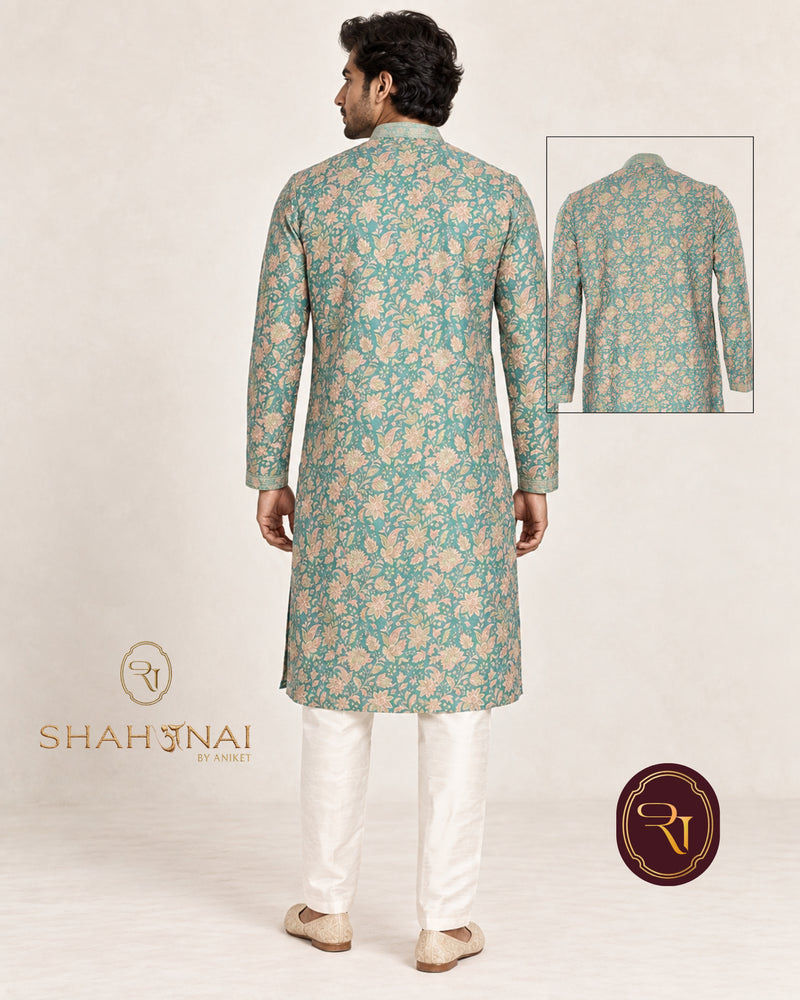Shahanai Men's Chikankari Digital Print Kurta