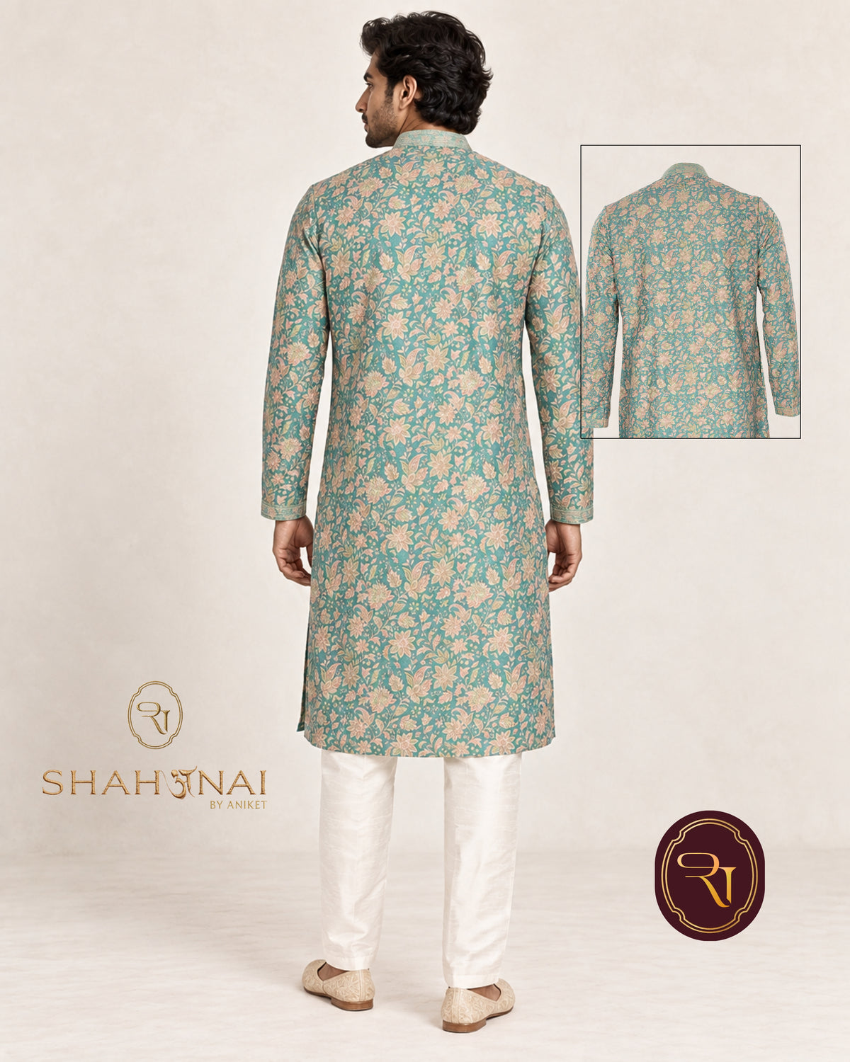 Shahanai Men's Chikankari Digital Print Kurta