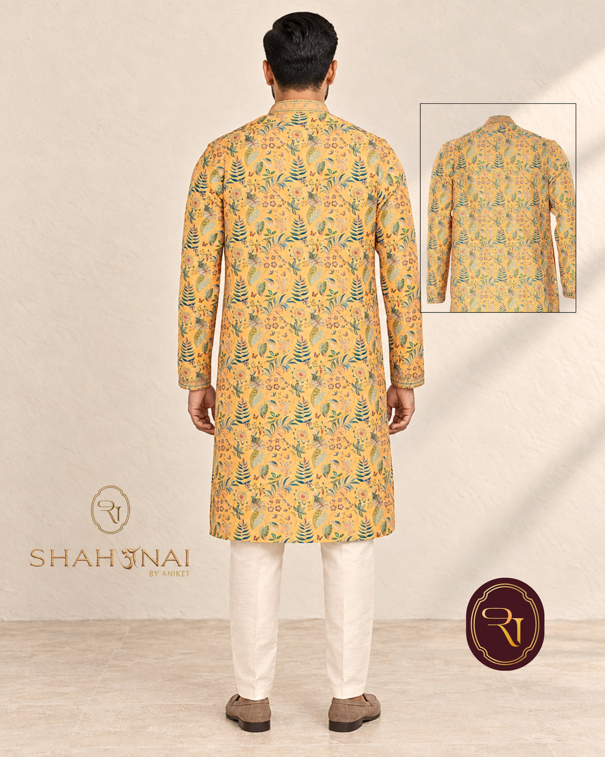 Shahanai Men's Chikankari Digital Print Kurta