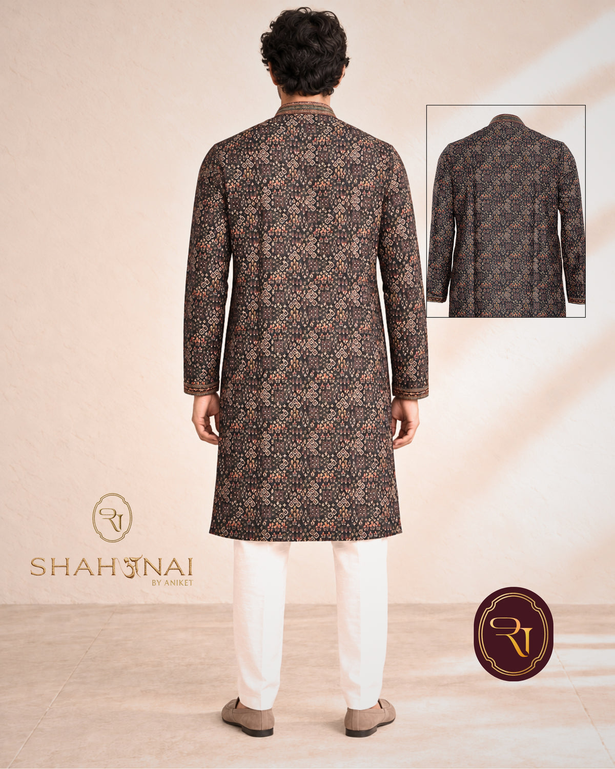 Shahanai Men's Chikankari Digital Print Kurta