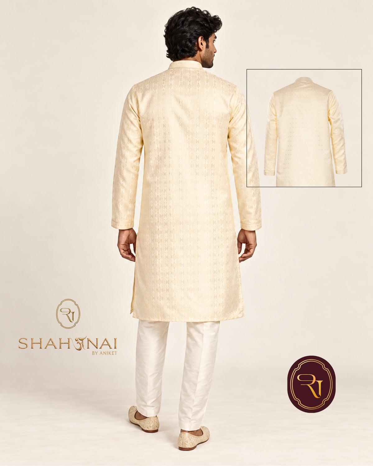 Shahanai Men's Silk Kurta with Machine and Hand Work
