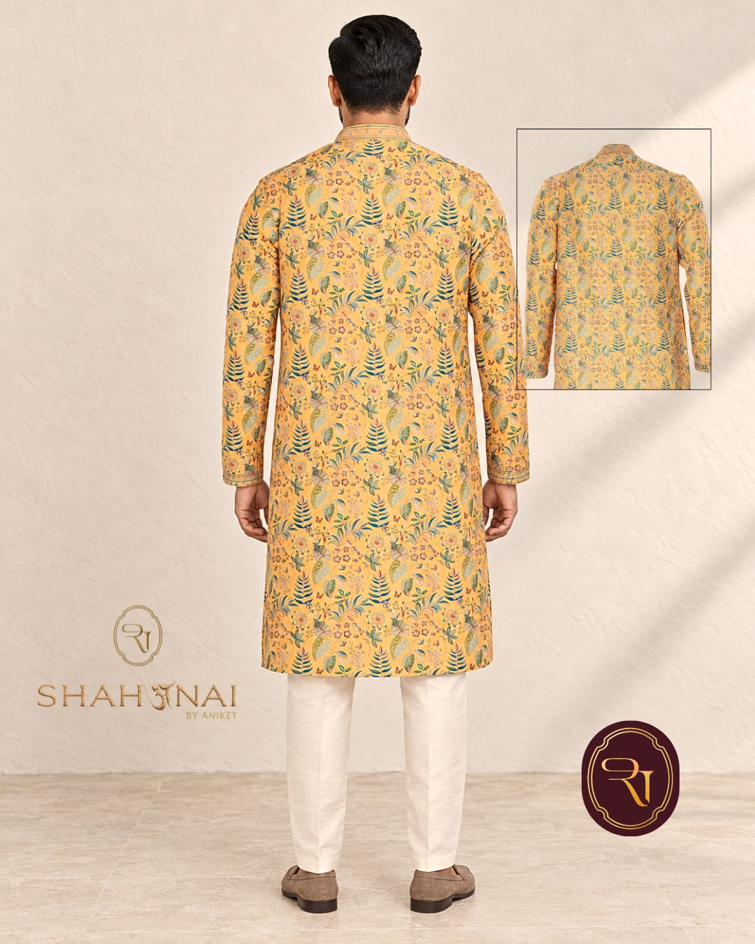 Shahanai Men's Chikankari Digital Print Kurta