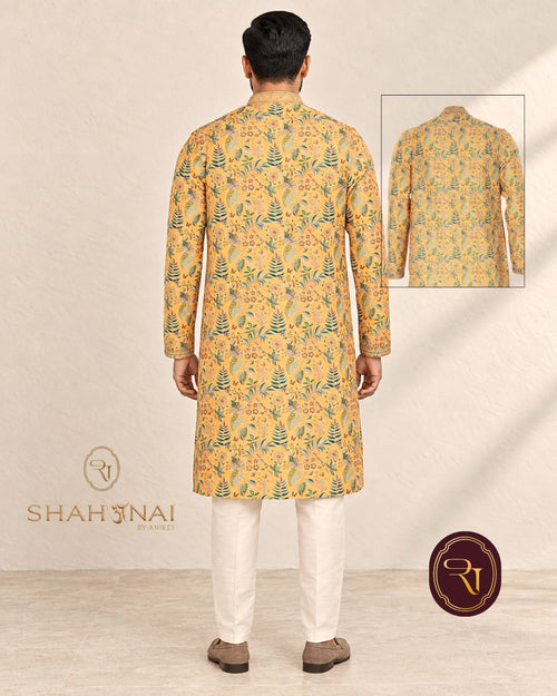 Shahanai Men's Chikankari Digital Print Kurta