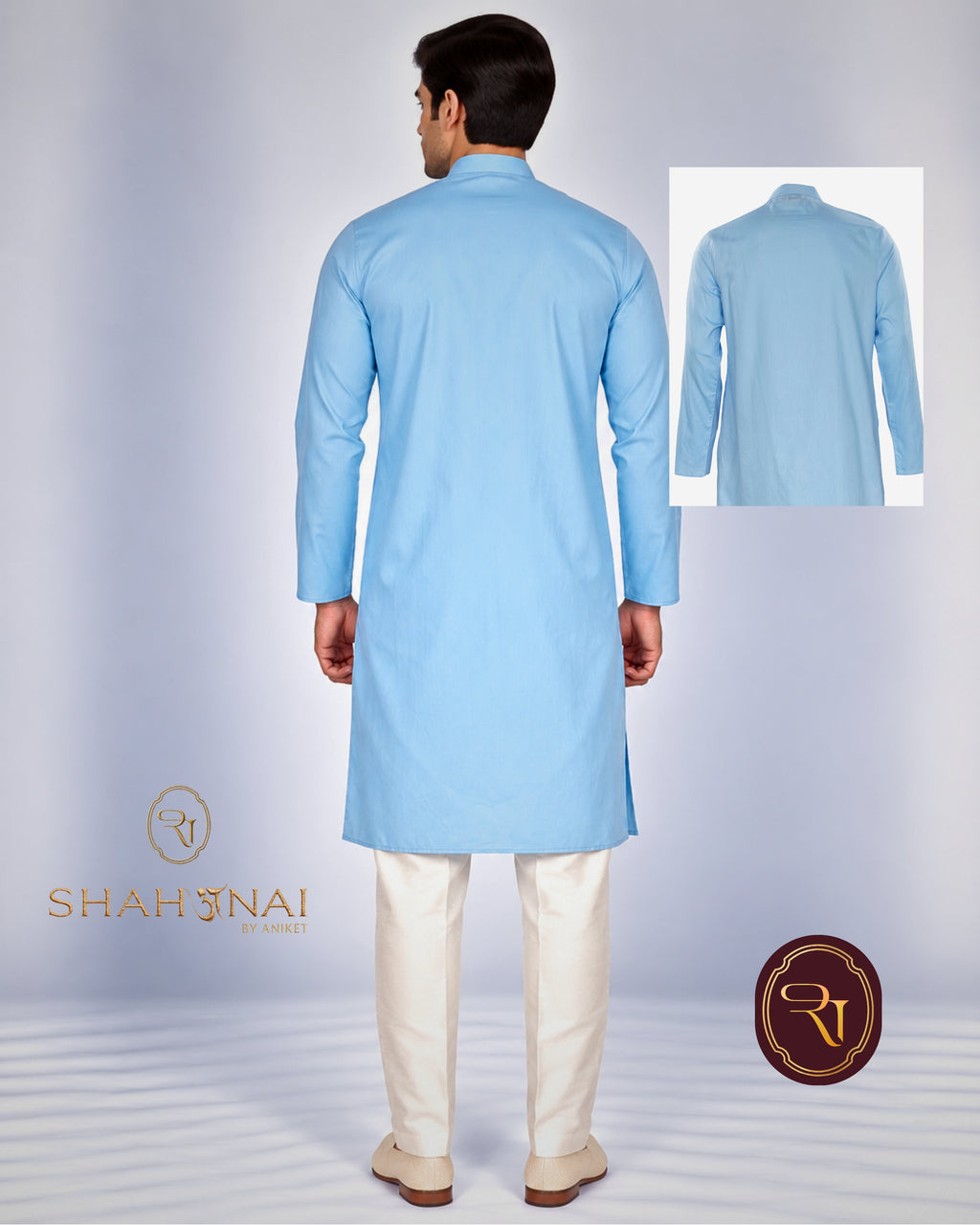 Shahanai Men's Pure Cotton S Blue Kurta