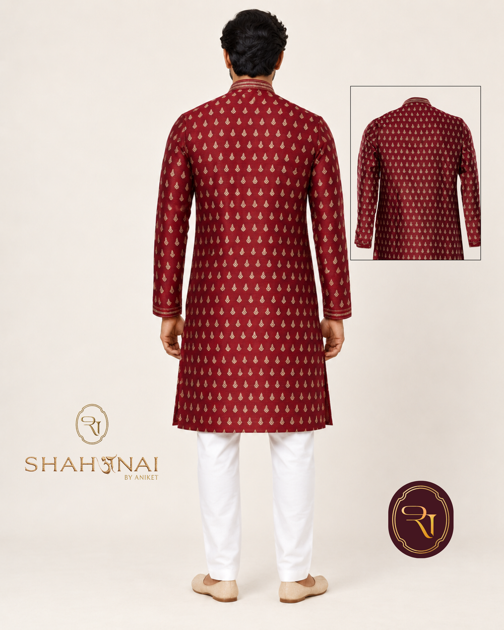 Shahanai Men's Pure Banarasi Self-Textured Kurta