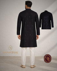 Shahanai Men's Silk Kurta with Allover Heavy Work