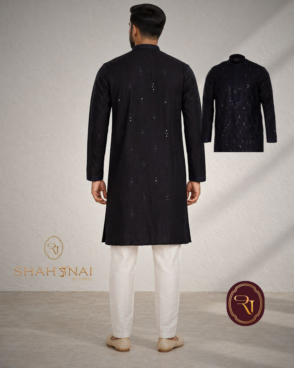 Shahanai Men's Silk Kurta with Allover Heavy Work