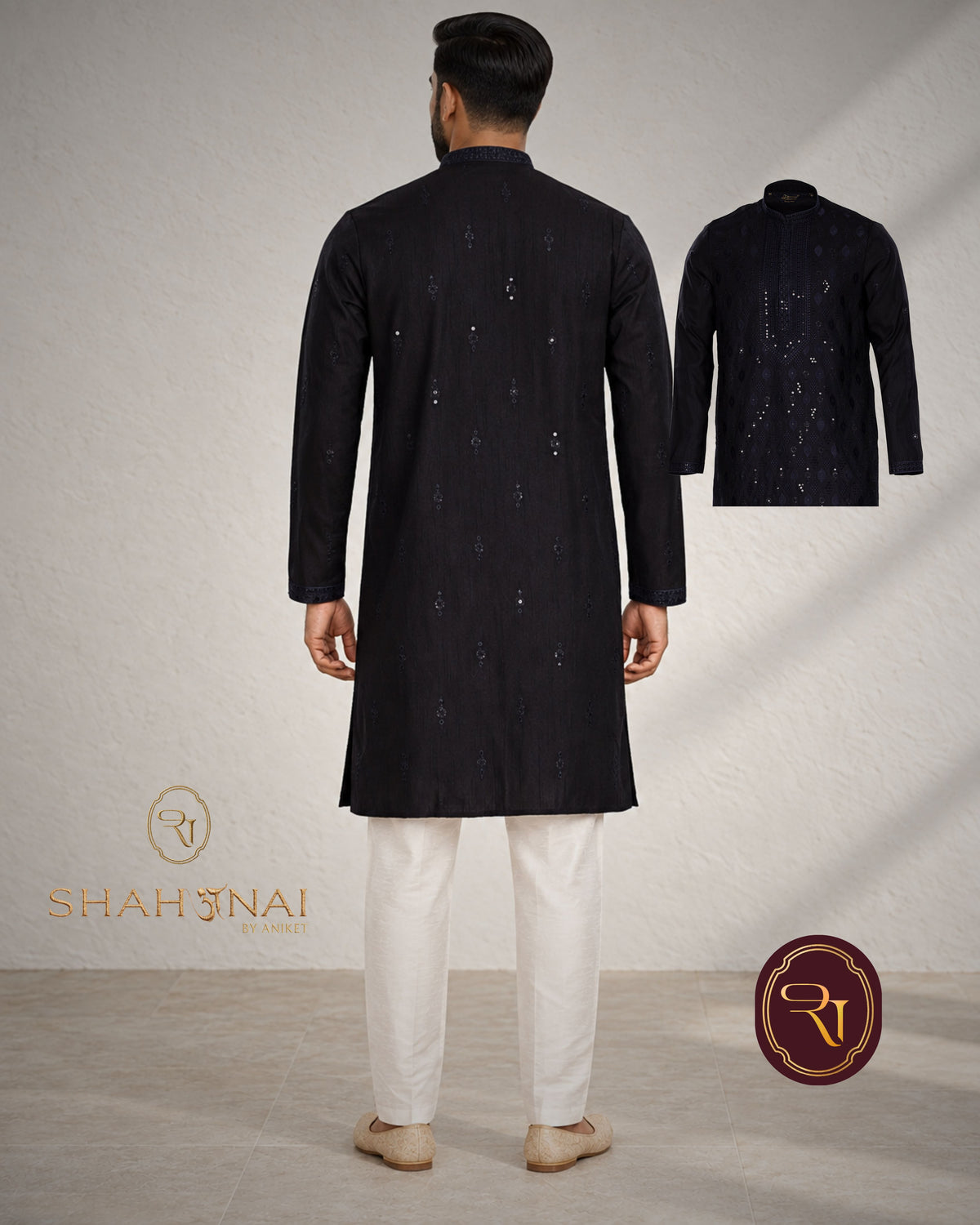 Shahanai Men's Silk Kurta with Allover Heavy Work