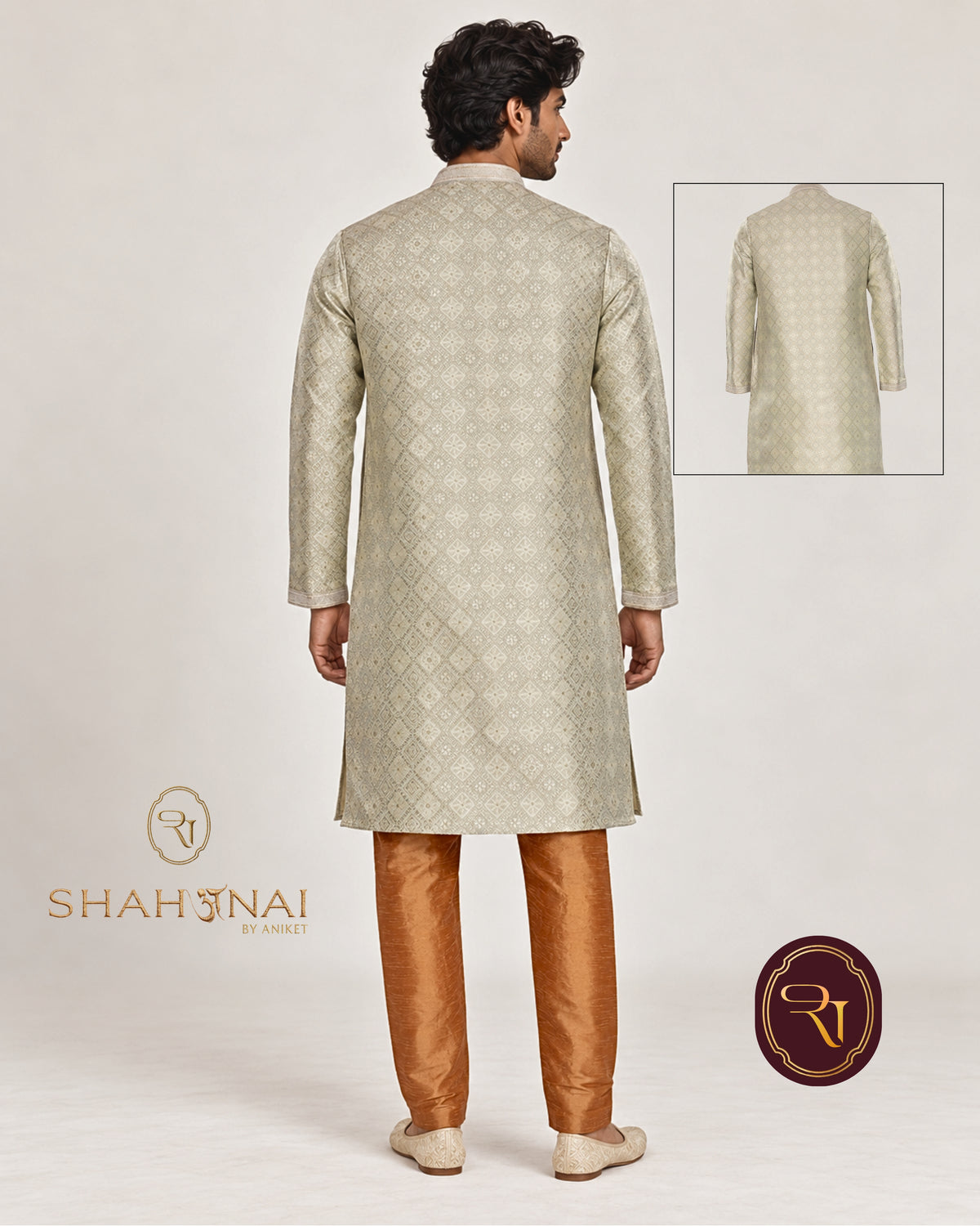 Shahanai Men's Pure Banarasi Self-Textured Kurta