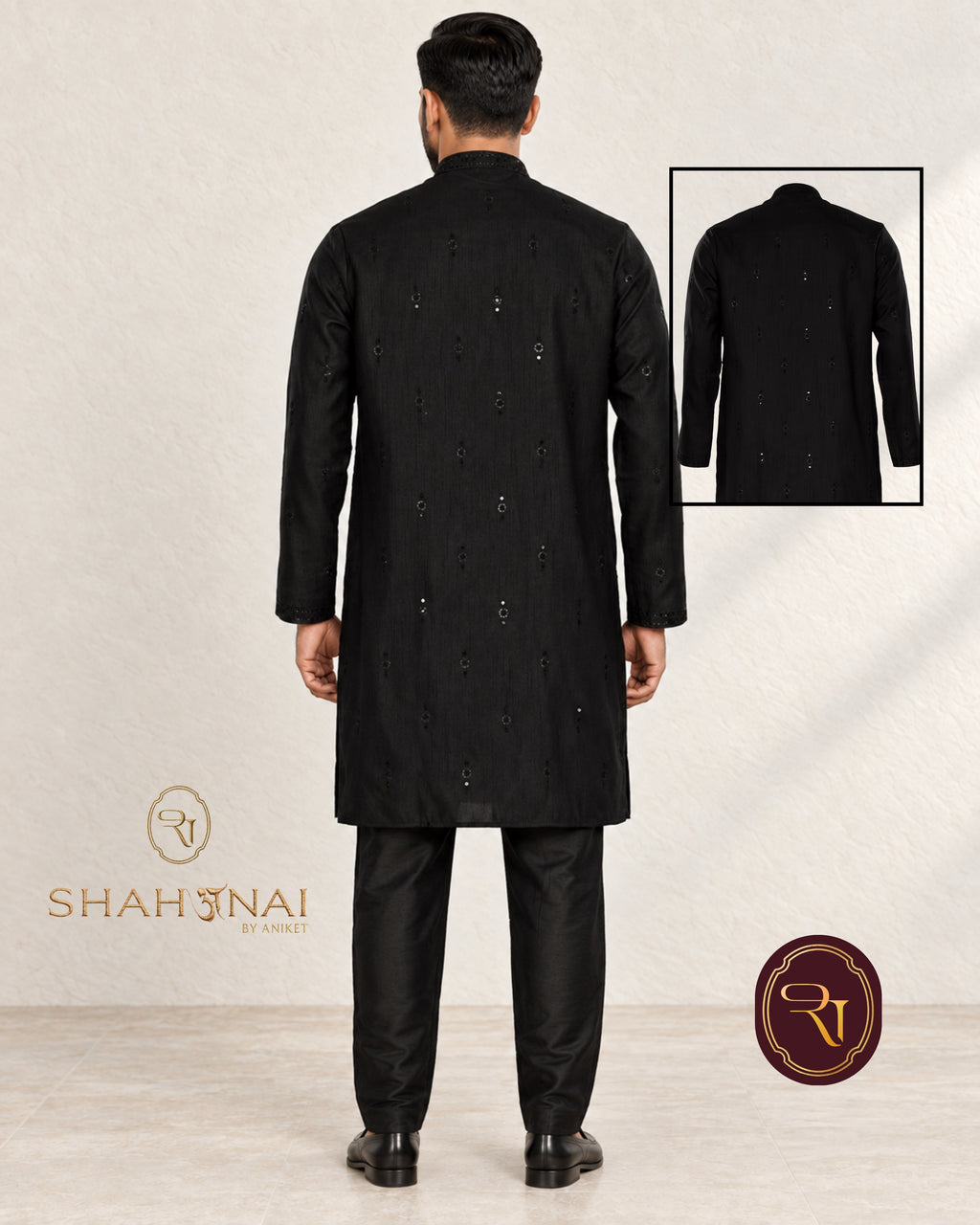 Shahanai Men's Silk Kurta with Allover Heavy Work