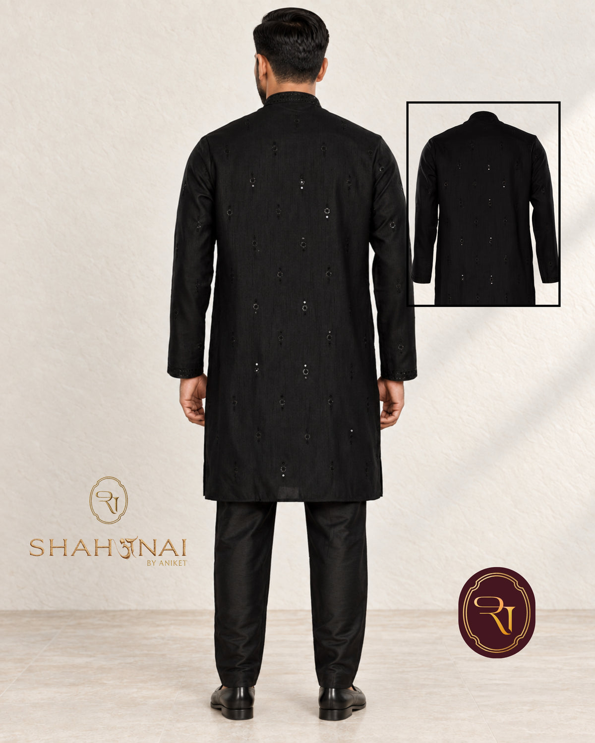 Shahanai Men's Silk Kurta with Allover Heavy Work