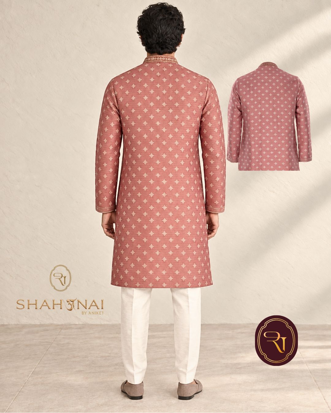 Shahanai Men's Pure Banarasi Self-Textured Kurta