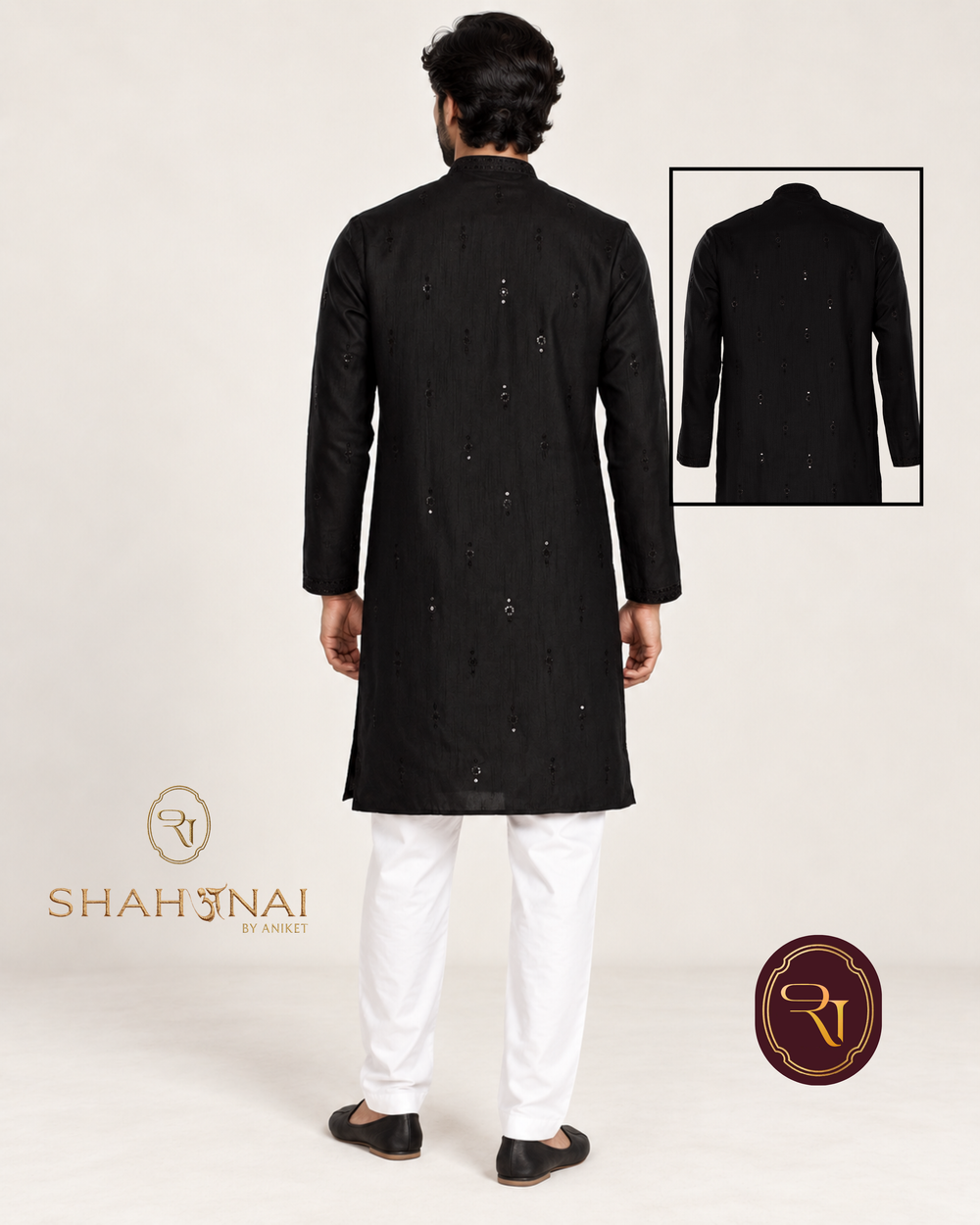 Shahanai Men's Silk Kurta with Allover Heavy Work