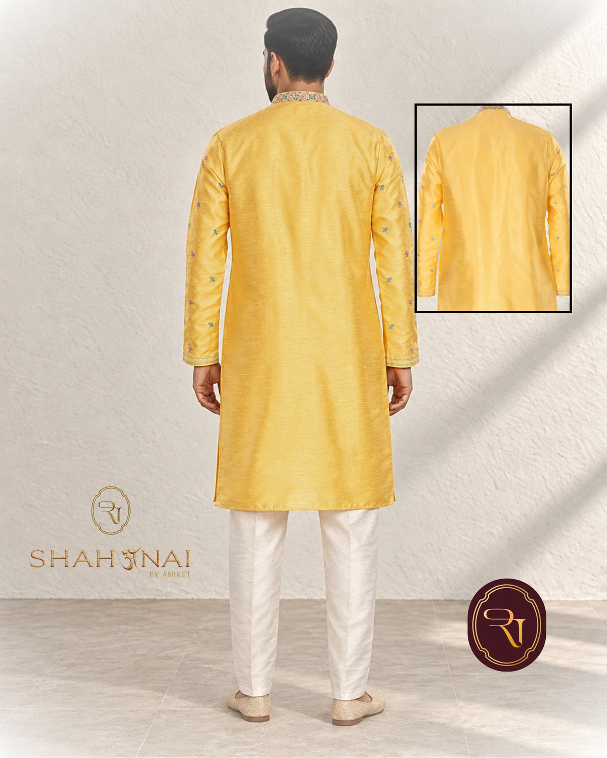 Shahanai Men's Silk Kurta with Machine and Hand Work