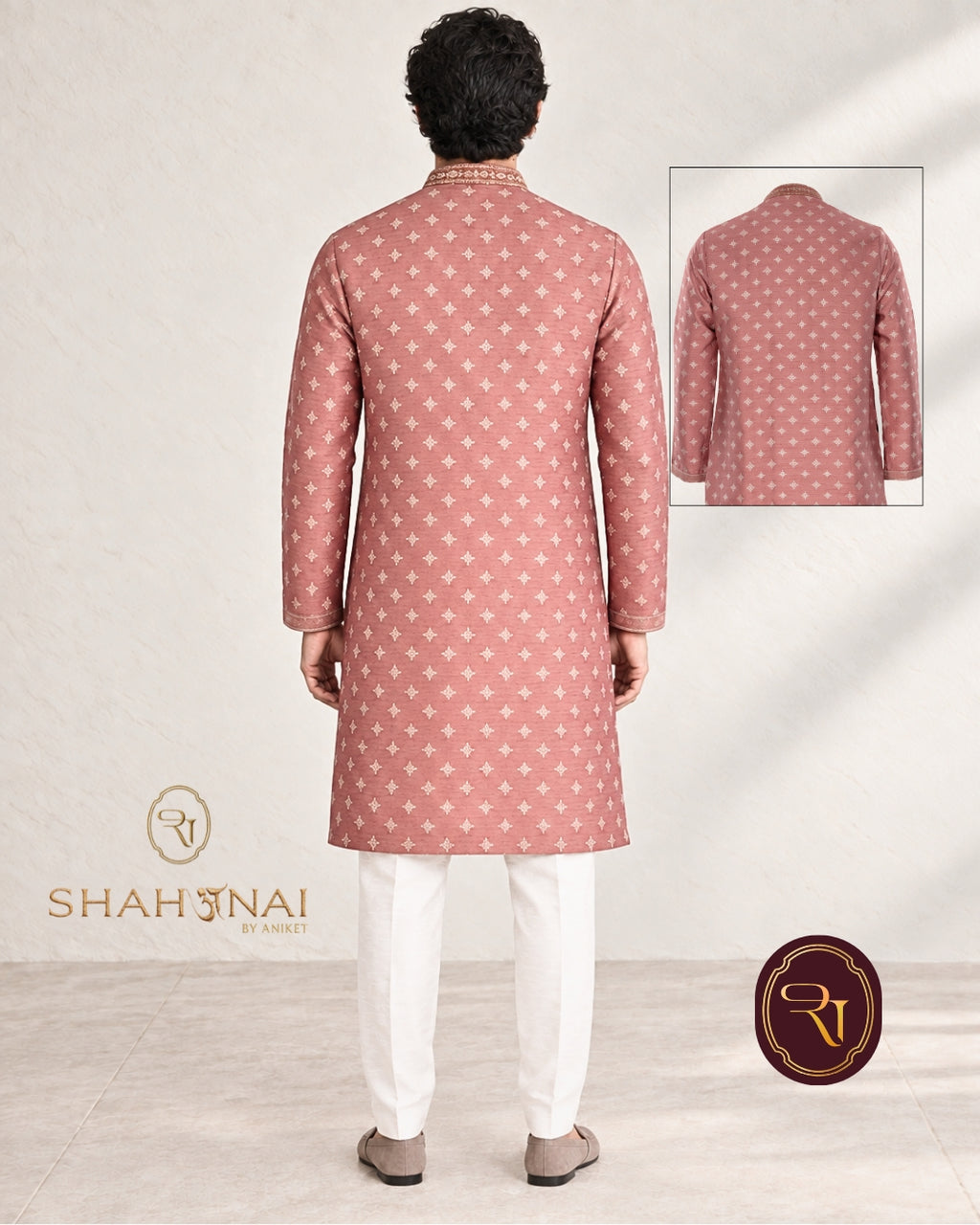 Shahanai Men's Pure Banarasi Self-Textured Kurta