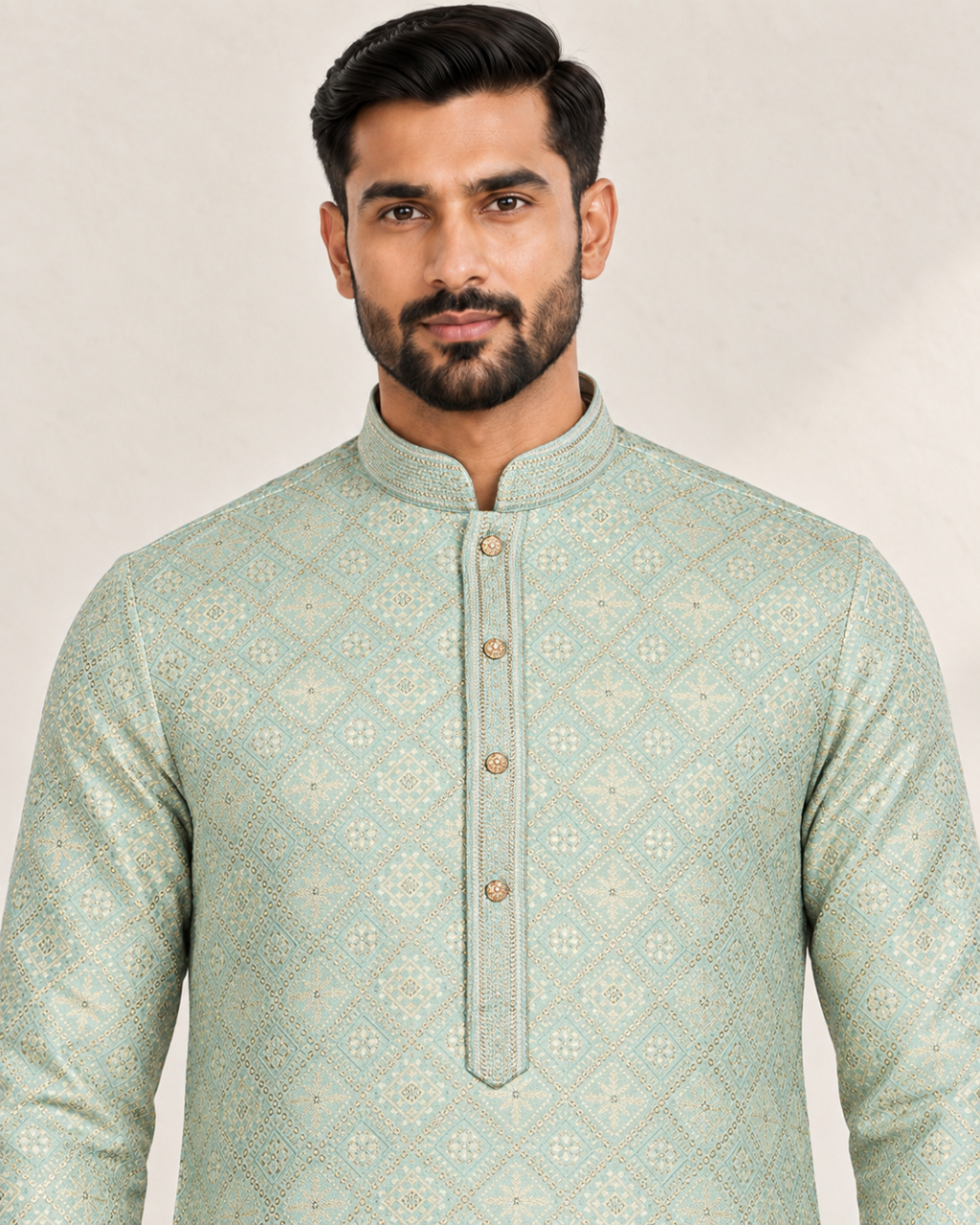 Shahanai Men's Pure Banarasi Self-Textured Kurta