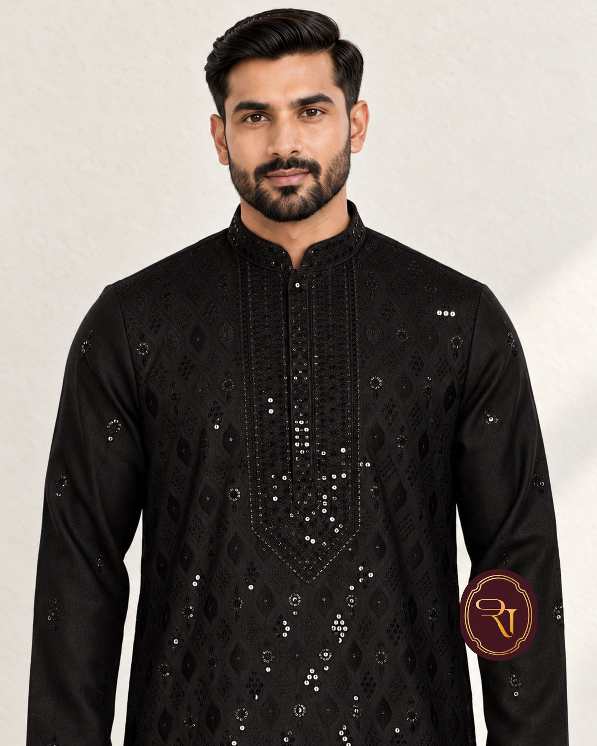 Shahanai Men's Silk Kurta with Allover Heavy Work