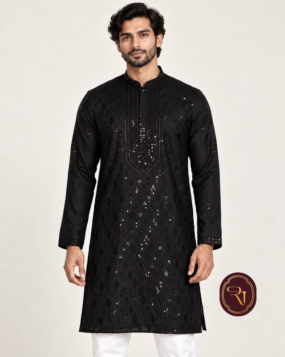 Shahanai Men's Silk Kurta with Allover Heavy Work