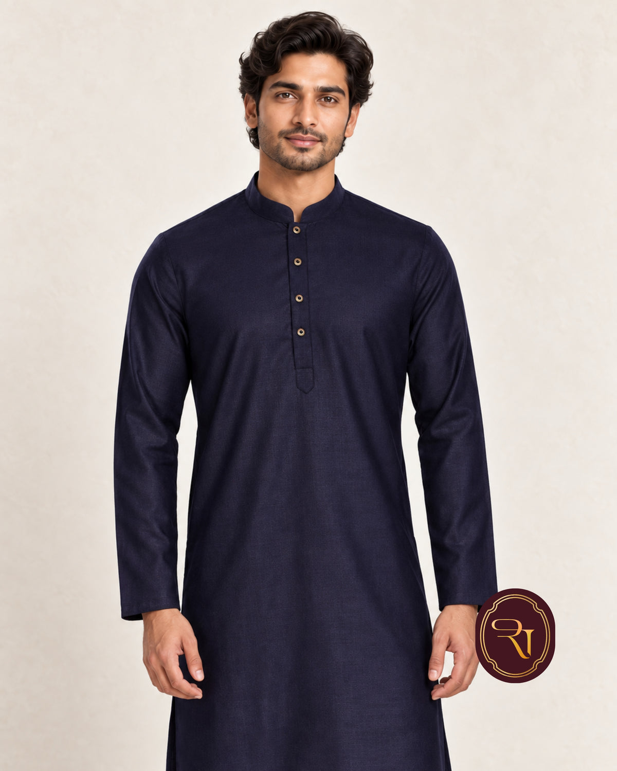 Shahanai Men's Pure Cotton Navy Blue Kurta