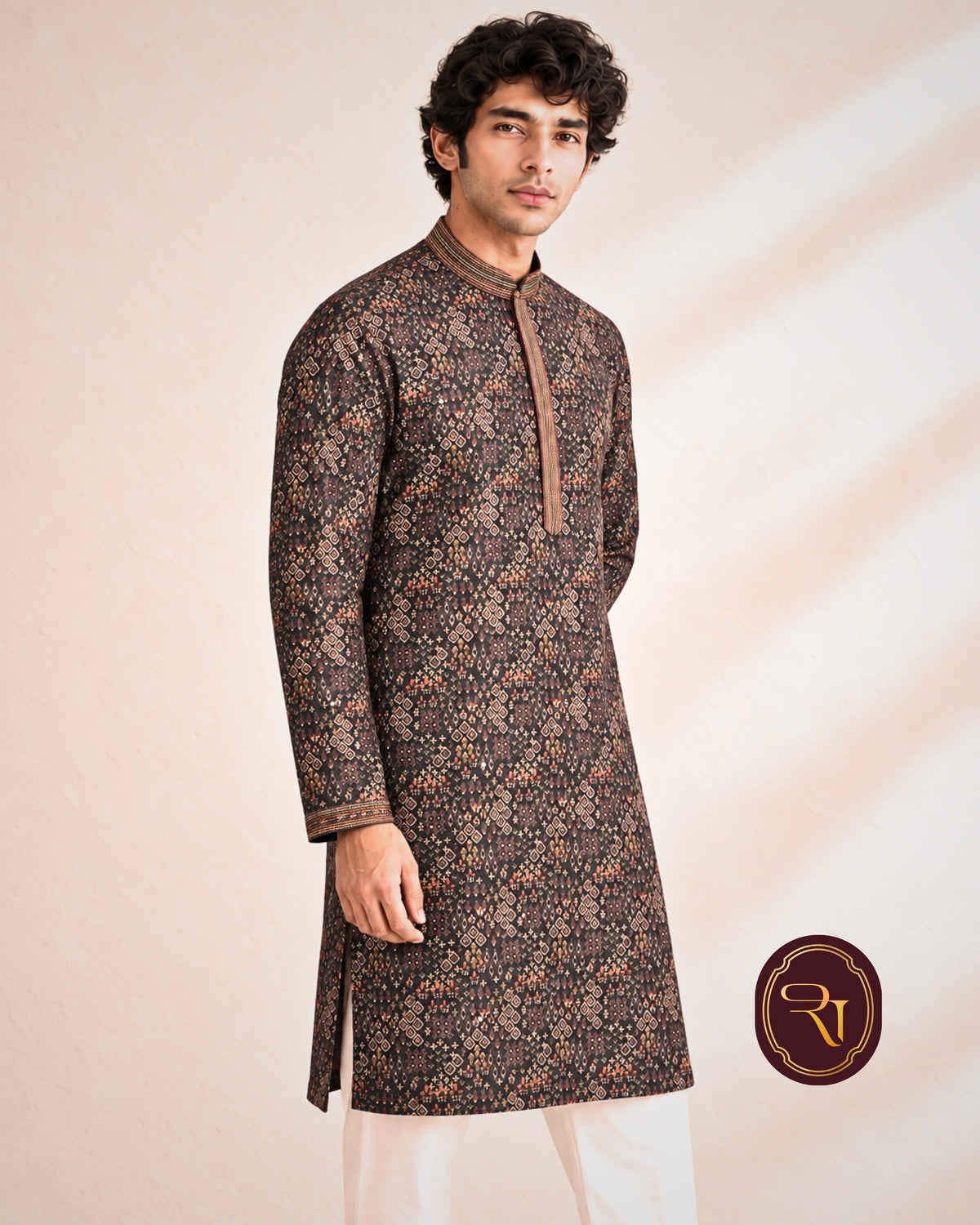 Shahanai Men's Chikankari Digital Print Kurta