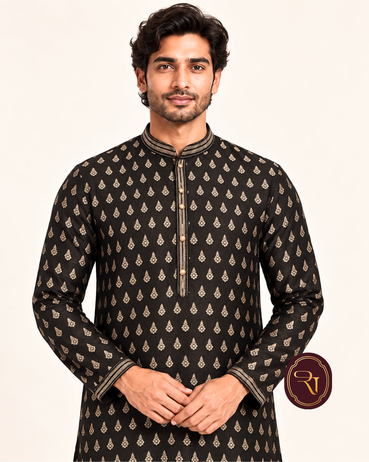 Shahanai Men's Pure Banarasi Self-Textured Kurta