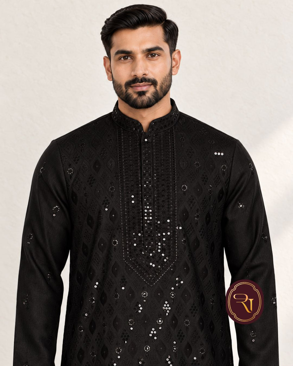 Shahanai Men's Silk Kurta with Allover Heavy Work