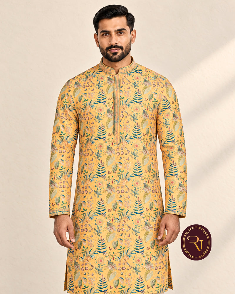 Shahanai Men's Chikankari Digital Print Kurta