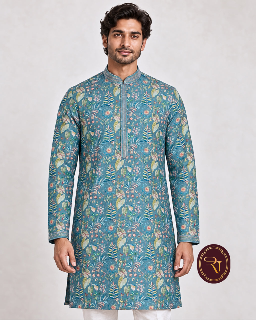 Shahanai Men's Chikankari Digital Print Kurta