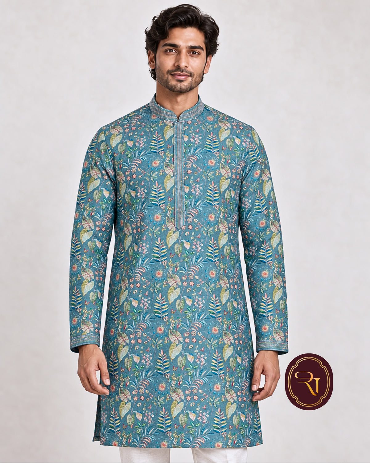 Shahanai Men's Chikankari Digital Print Kurta
