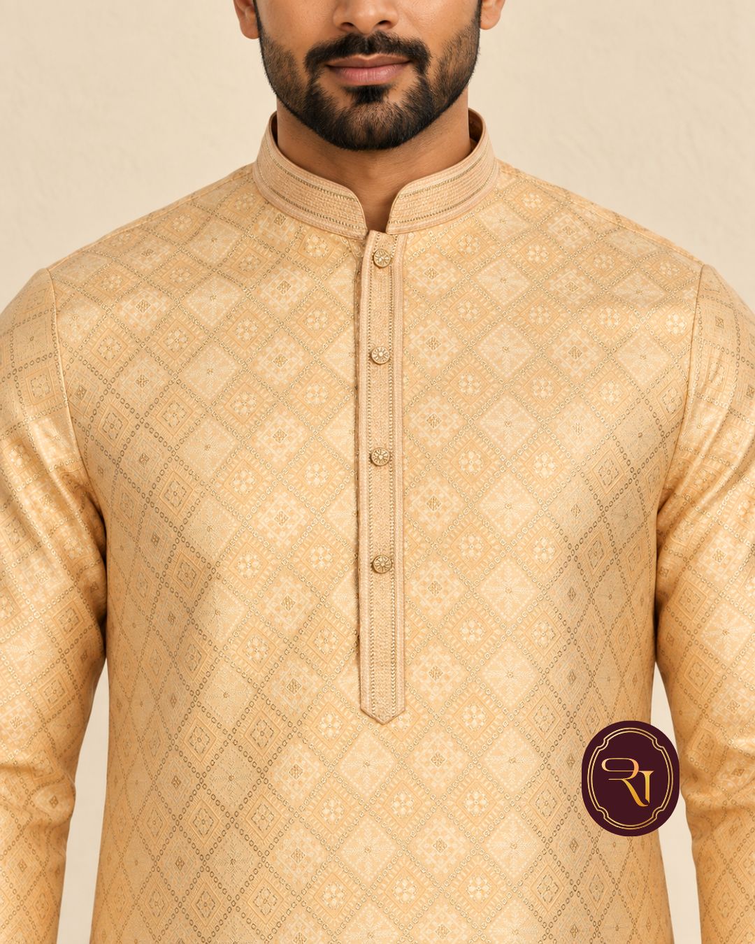 Shahanai Men's Pure Banarasi Self-Textured Kurta