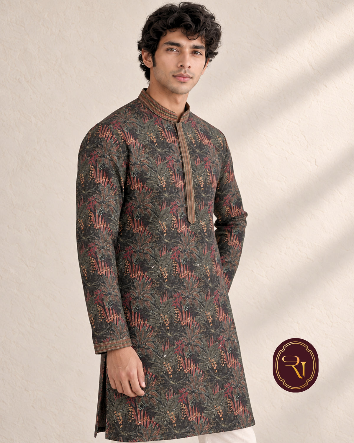 Shahanai Men's Chikankari Digital Print Kurta