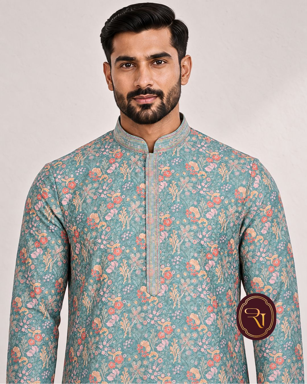 Shahanai Men's Chikankari Digital Print Kurta
