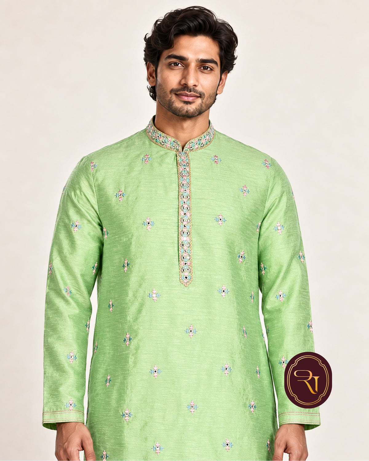 Shahanai Men's Silk Kurta with Machine and Hand Work