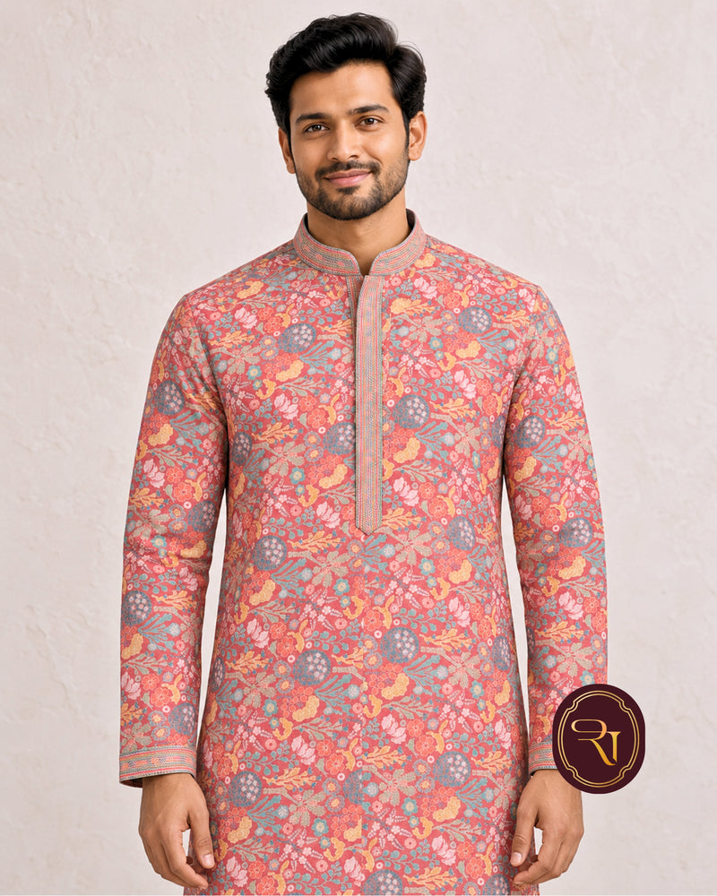 Shahanai Men's Chikankari Digital Print Kurta