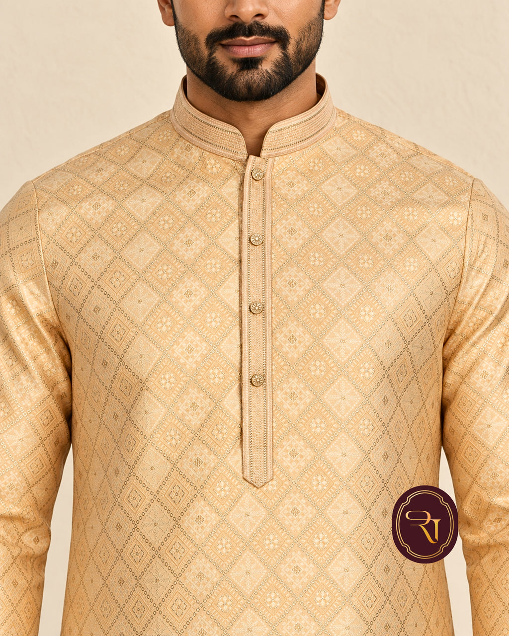Shahanai Men's Pure Banarasi Self-Textured Kurta