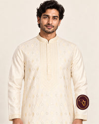 Shahanai Men's Silk Kurta with Allover Heavy Work