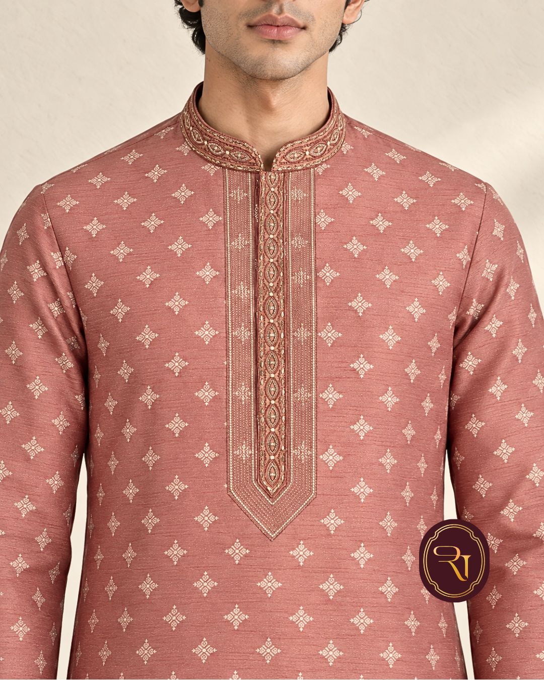 Shahanai Men's Pure Banarasi Self-Textured Kurta