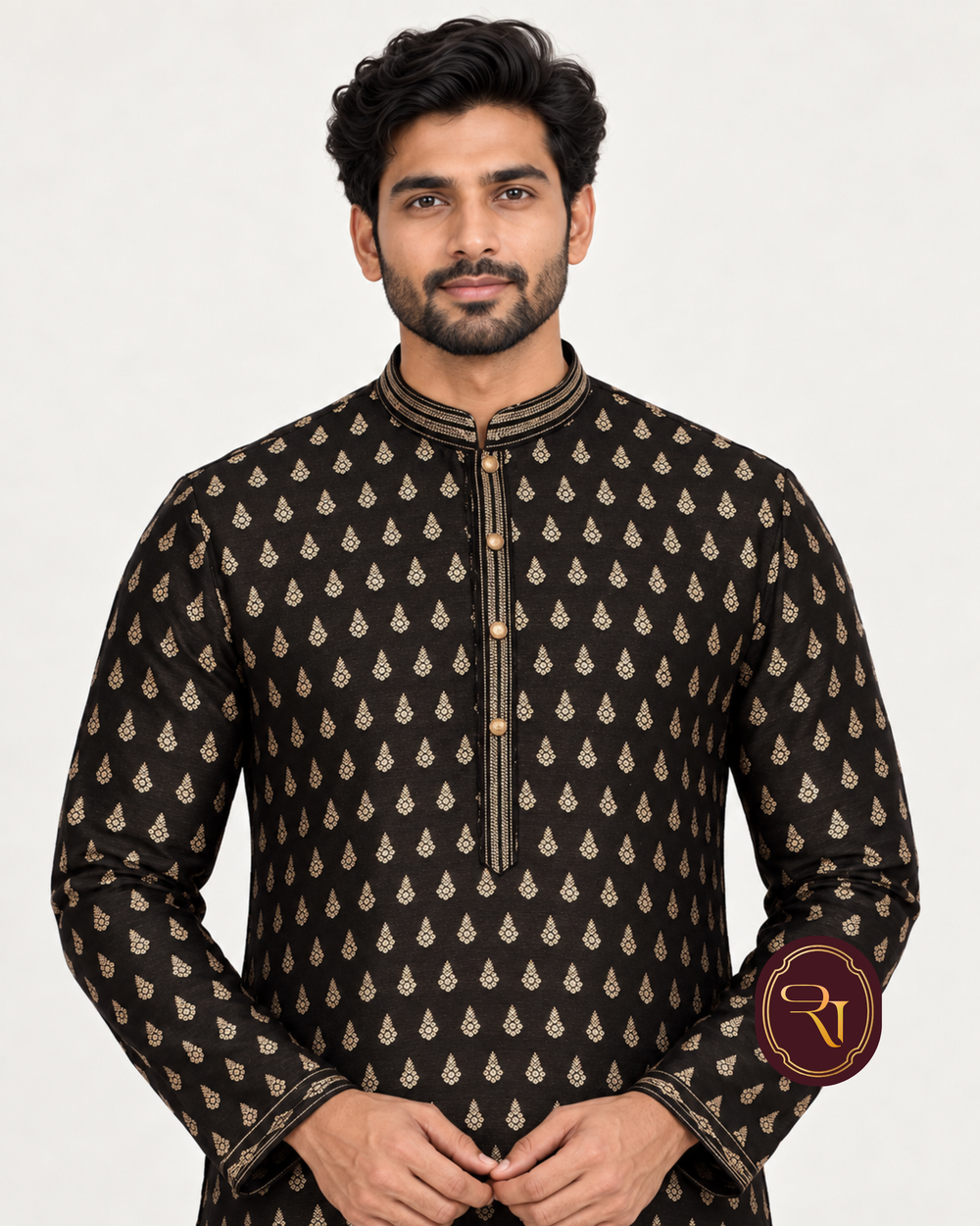 Shahanai Men's Pure Banarasi Self-Textured Kurta