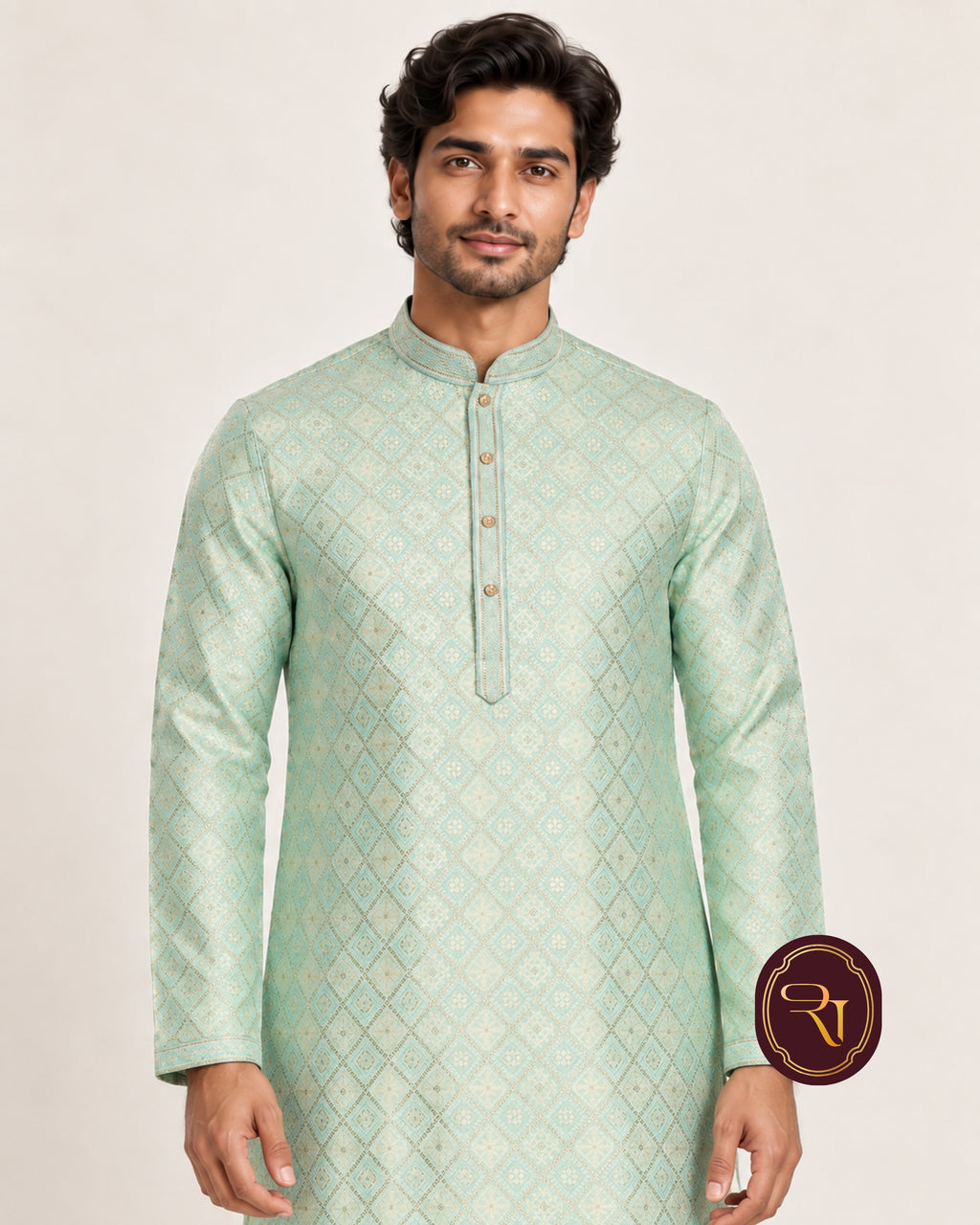 Shahanai Men's Pure Banarasi Self-Textured Kurta