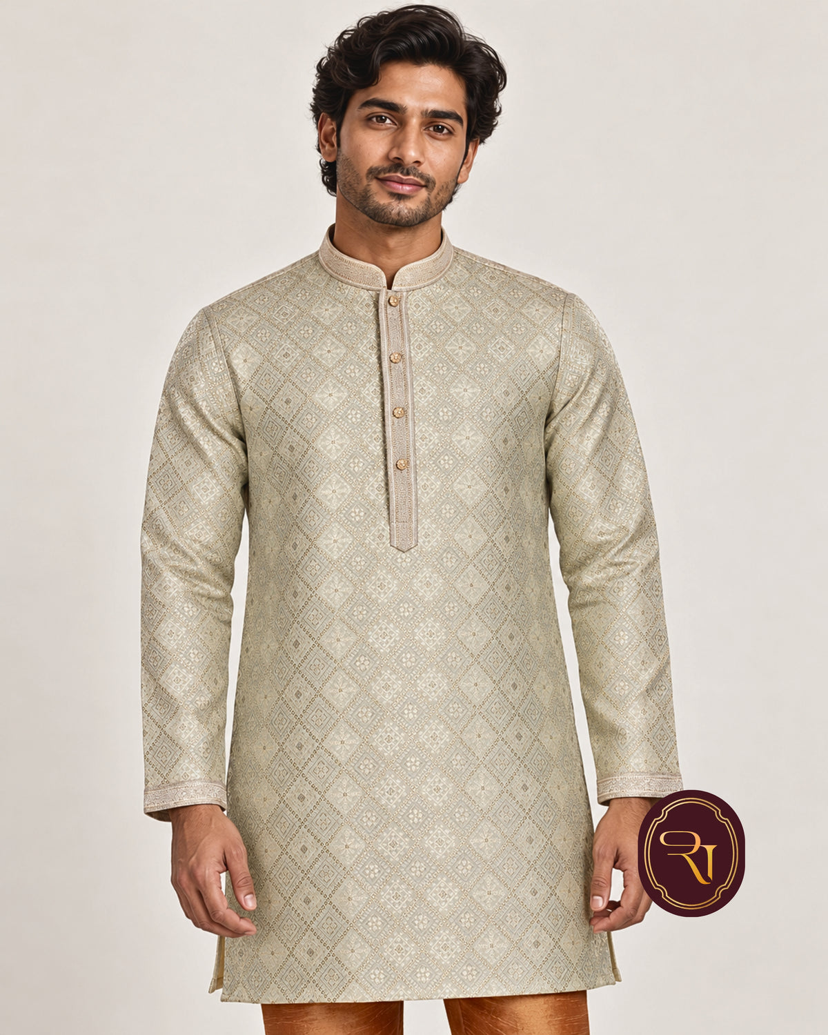 Shahanai Men's Pure Banarasi Self-Textured Kurta