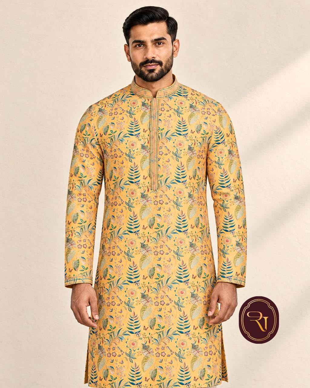 Shahanai Men's Chikankari Digital Print Kurta