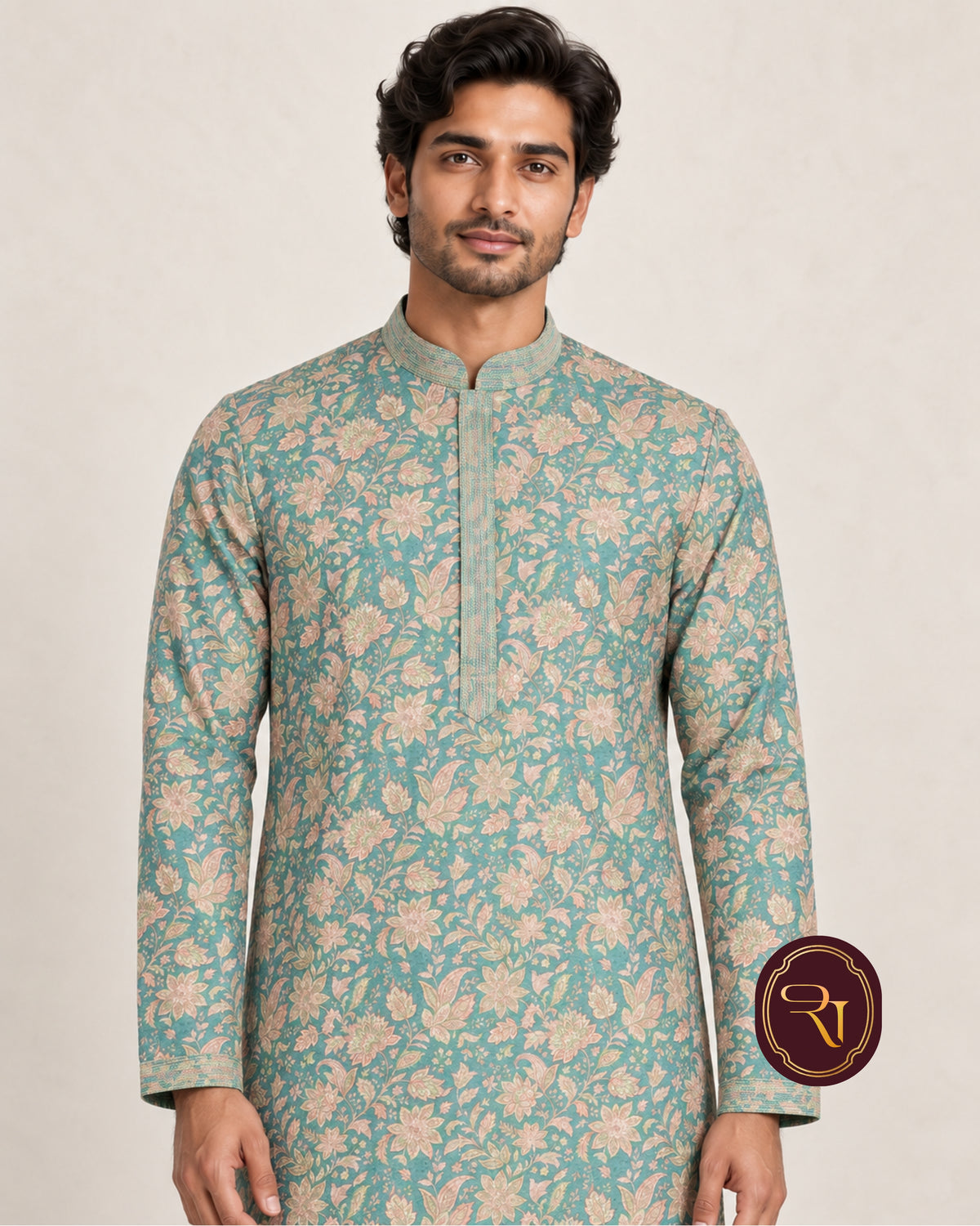 Shahanai Men's Chikankari Digital Print Kurta