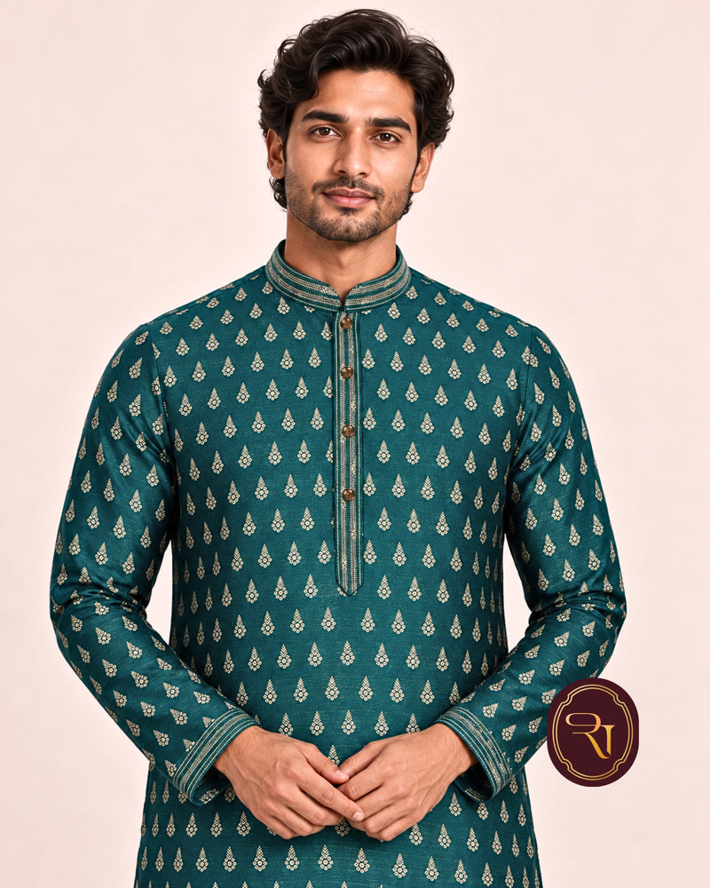 Shahanai Men's Pure Banarasi Self-Textured Kurta