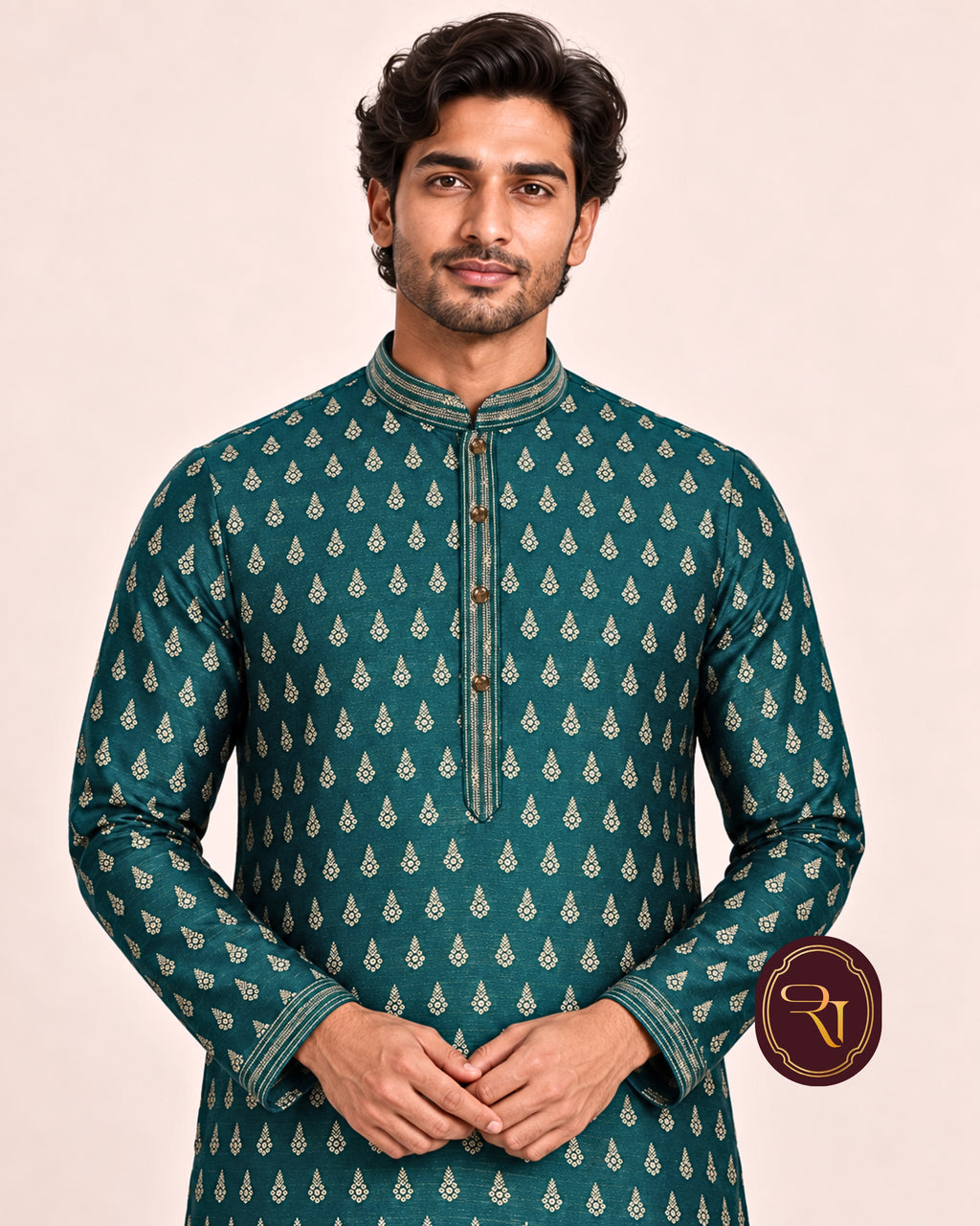 Shahanai Men's Pure Banarasi Self-Textured Kurta